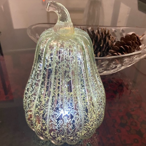 Silver Lighted Glass Pumpkin Décor 5” Fall Holiday - Picture 1 of 5
